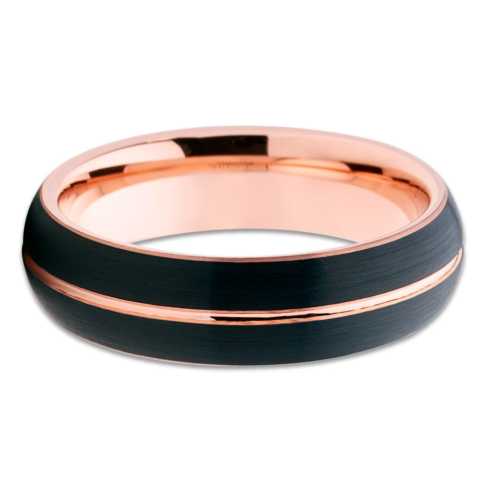 6mm Rose Gold Tungsten Ring Black Tungsten Ring Tungsten Carbide Ring Anniversary