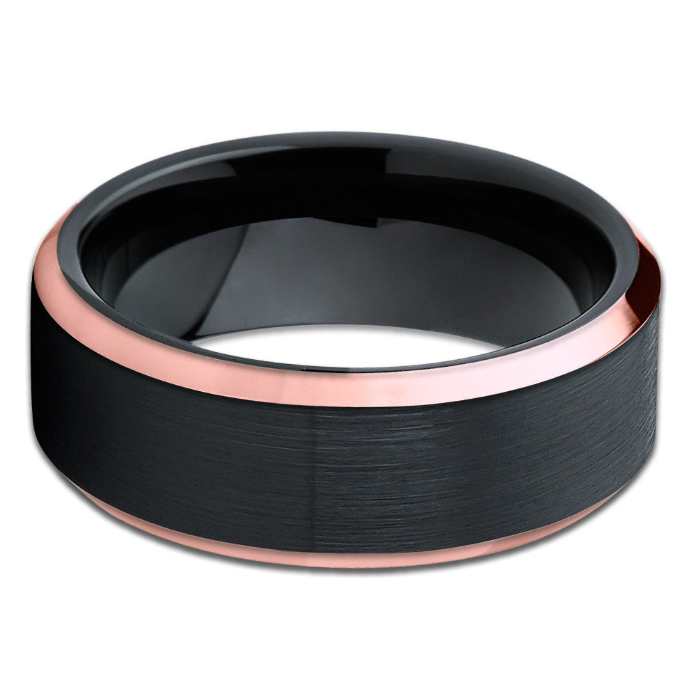 Black Wedding Ring 8mm Tungsten Ring Tungsten Carbide Ring Engagement Rose Gold