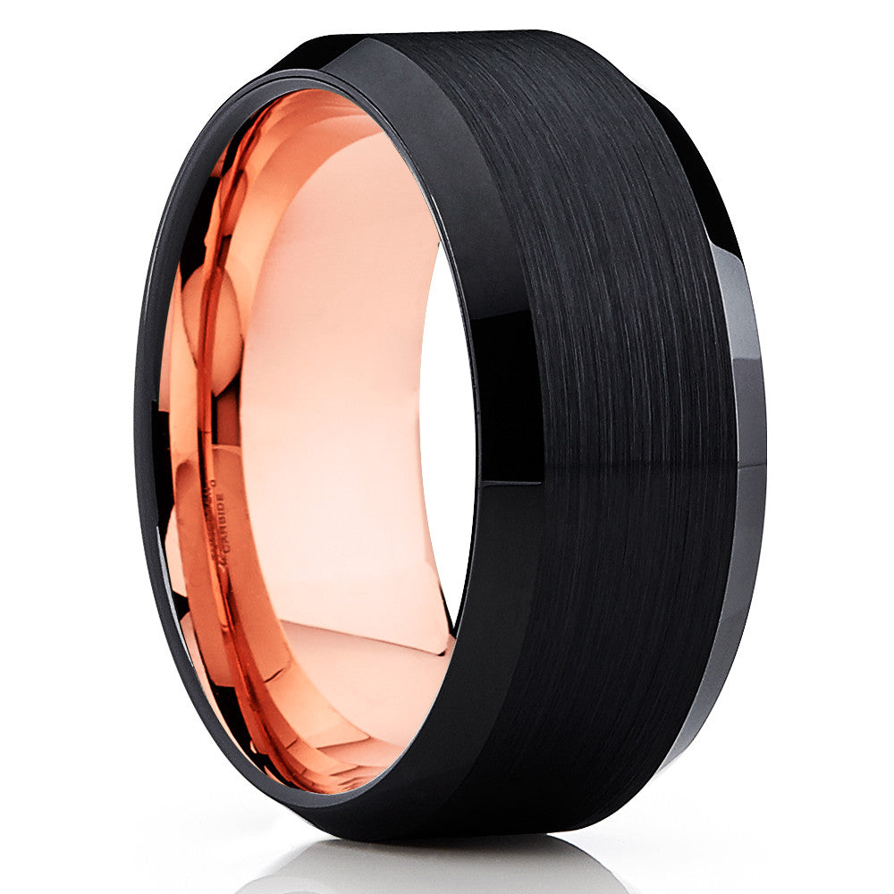 Man's Wedding Ring,Black Wedding Band,Tungsten Carbide Ring,Engagement Ring,Rose Gold Tungsten Ring,8mm