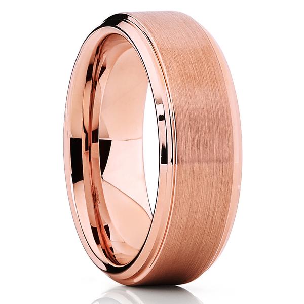 8mm Rose Gold Tungsten Ring Brushed Wedding Ring Tungsten Carbide Ring Beveled Ring