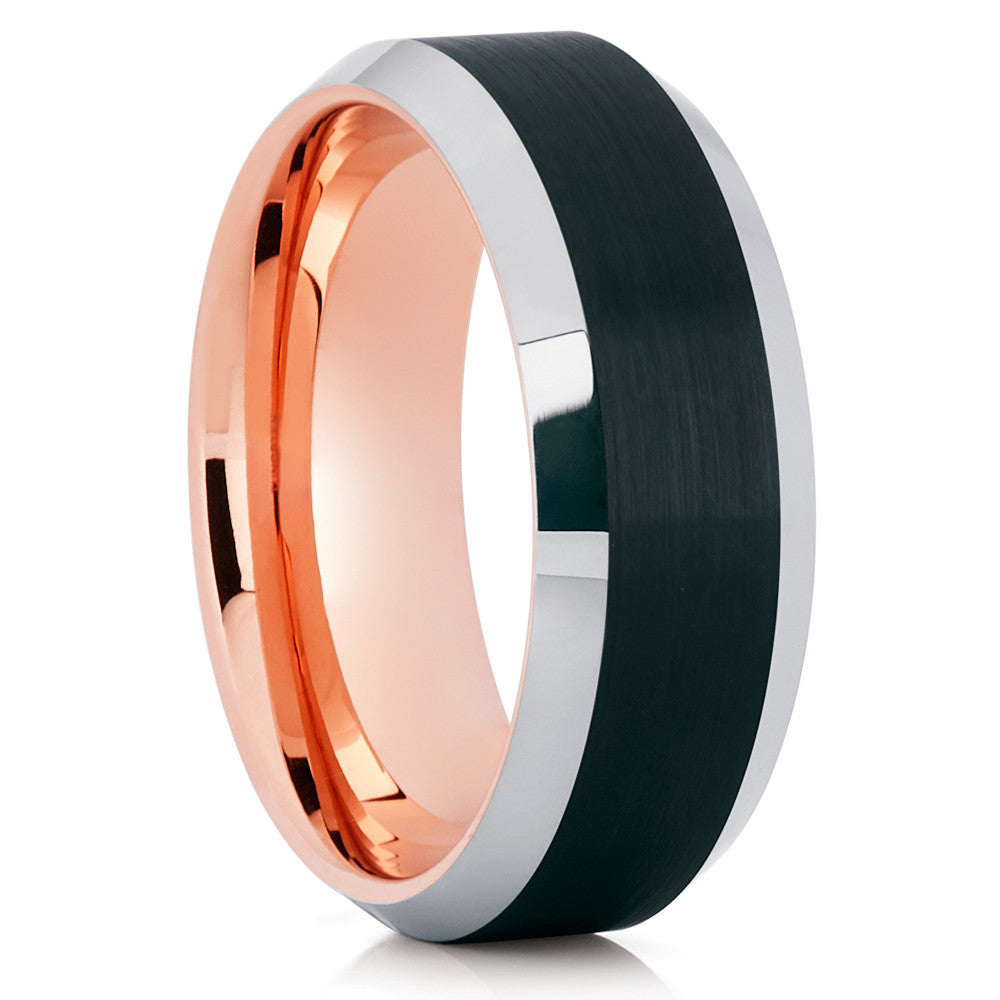 Rose Gold Tungsten Ring Black Wedding Ring 8mm Ring