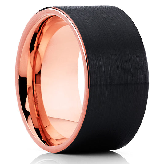 12mm Rose Gold Tungsten Ringm Black Wedding Ring Rose Gold Ring Tungsten