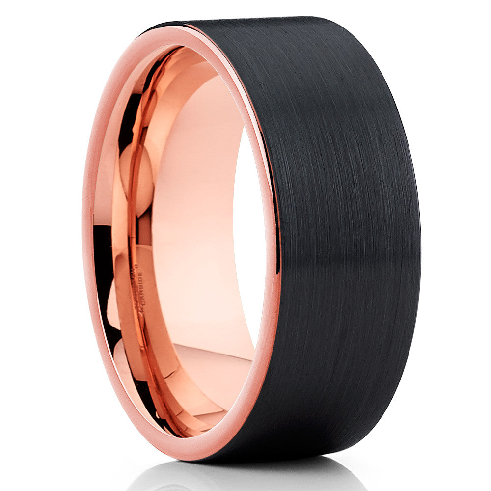 Rose Gold Wedding Ring 8mm Wedding Ring Black Tungsten Ring Anniversary