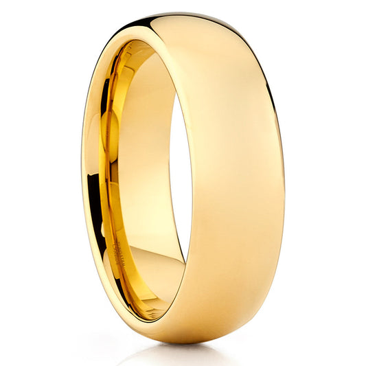 7mm Yellow Gold Tungsten Ring Yellow Gold Wedding Ring Shiny Ring