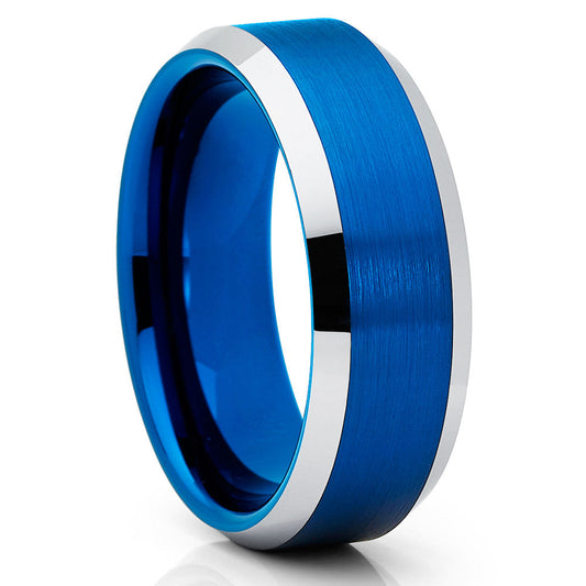 8mm Blue Tungsten Ring Blue Wedding Ring Tungsten Carbide Ring