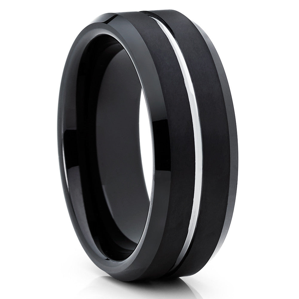 Black Wedding Tungsten Ring Tungsten Carbide Ring Silver Wedding Ring 8mm Ring