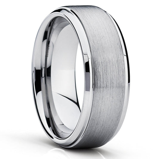 8mm Tungsten Wedding Ring Silver Wedding Ring Tungsten Wedding Ring Anniversary Ring