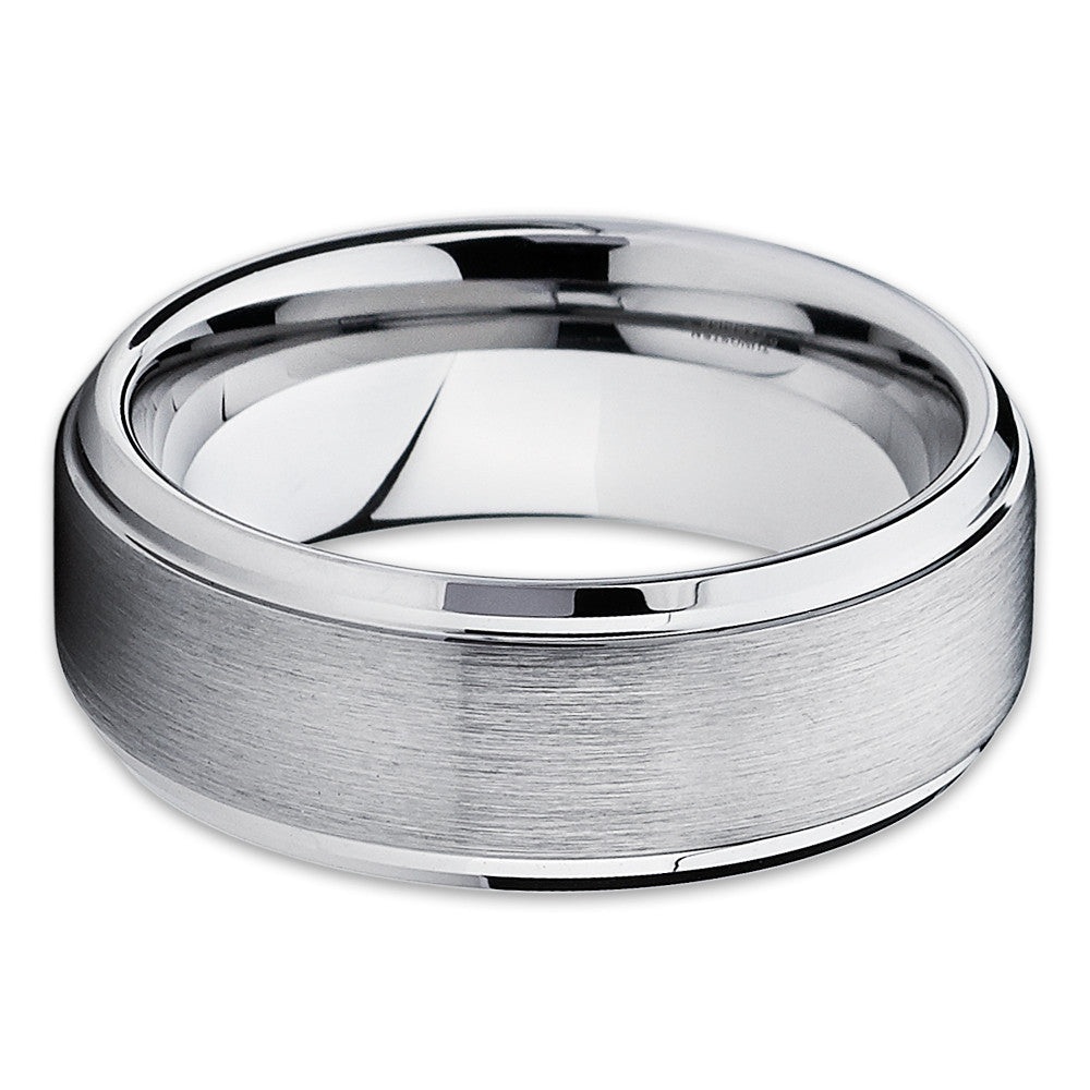 8mm Tungsten Wedding Ring Silver Wedding Ring Tungsten Wedding Ring Anniversary Ring
