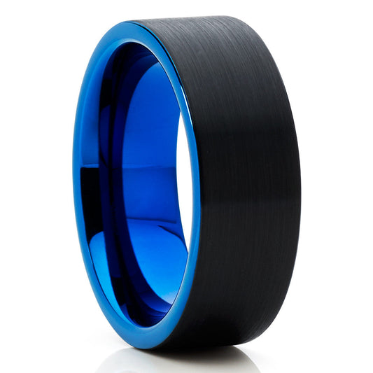 8mm Blue Tungsten Wedding Ring Black Tungsten Ring Engagement Ring