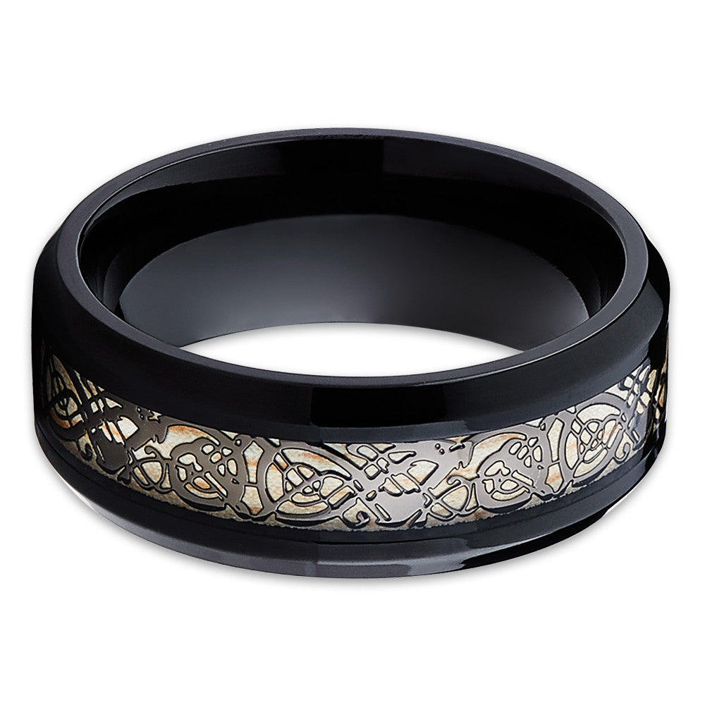 Dragon Ring,Black Tungsten Wedding Ring,8mm Wedding Ring,Black Tungsten Ring,Tungsten Carbide Ring,Comfort Fit