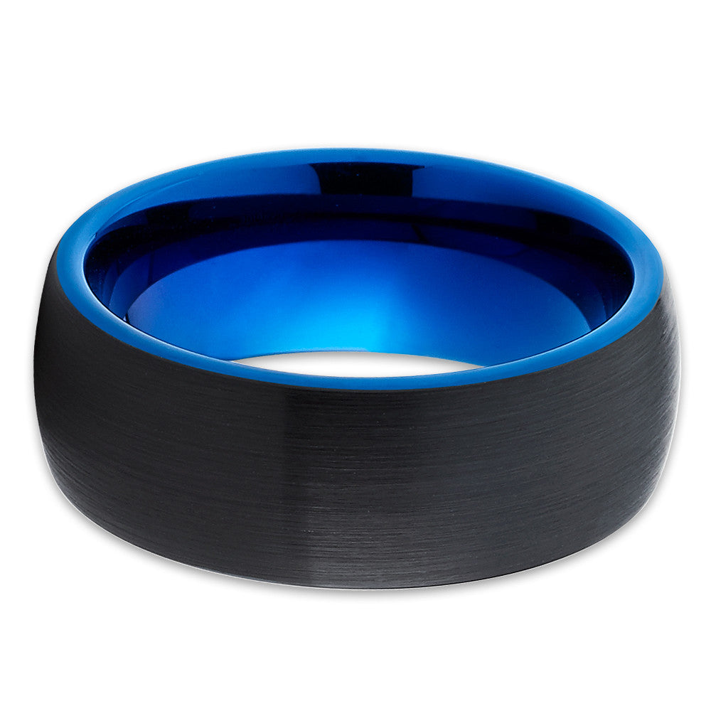 Blue Tungsten Wedding Ring 8mm Wedding Ring Black Wedding Ring