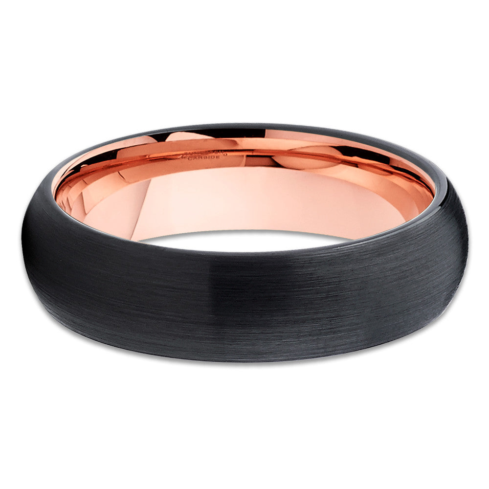 6mm Rose Gold Tungsten Wedding Ring Black Tungsten Ring Engagement Ring