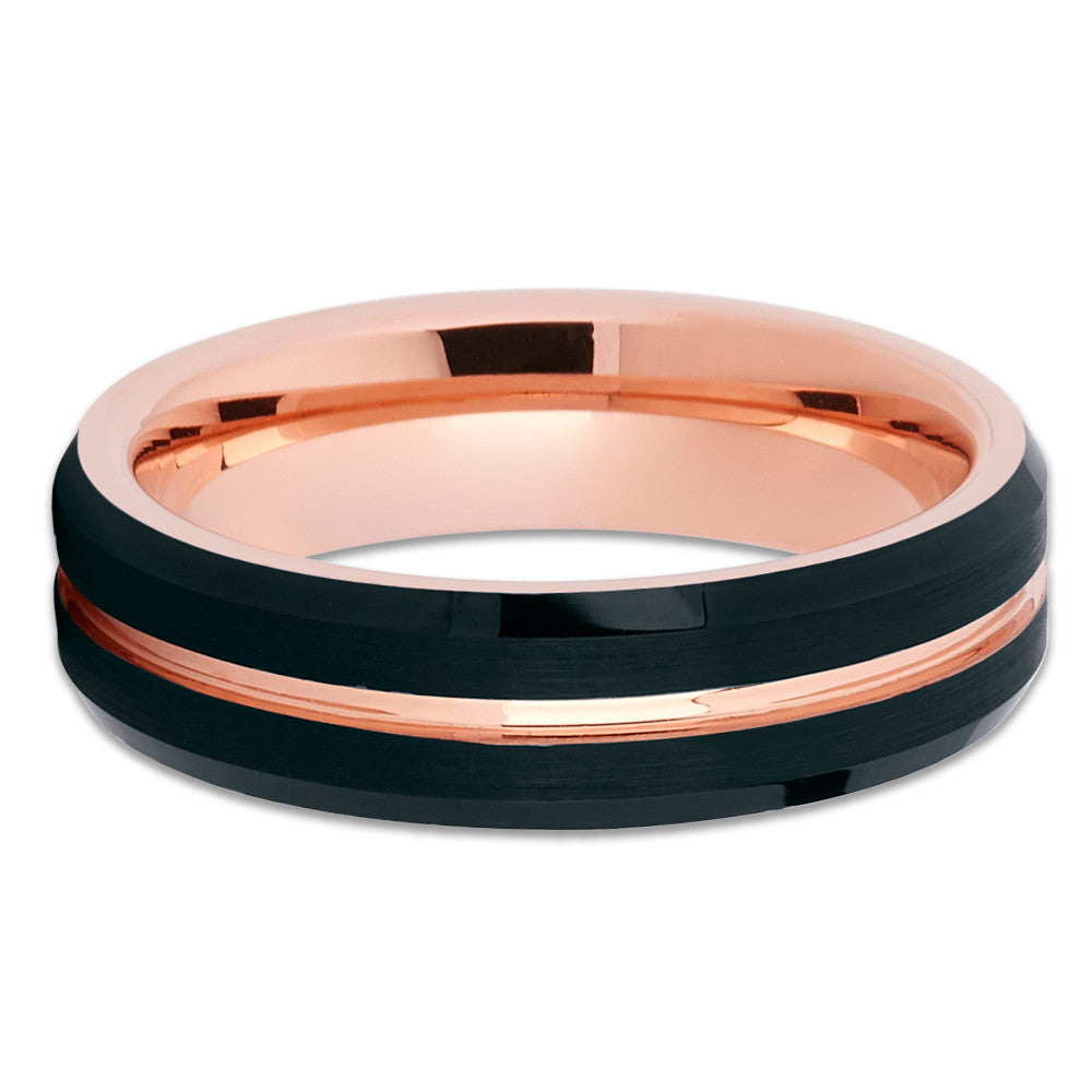Rose Gold Tungsten Wedding Ring Rose Gold Wedding Ring 6mm Black Ring