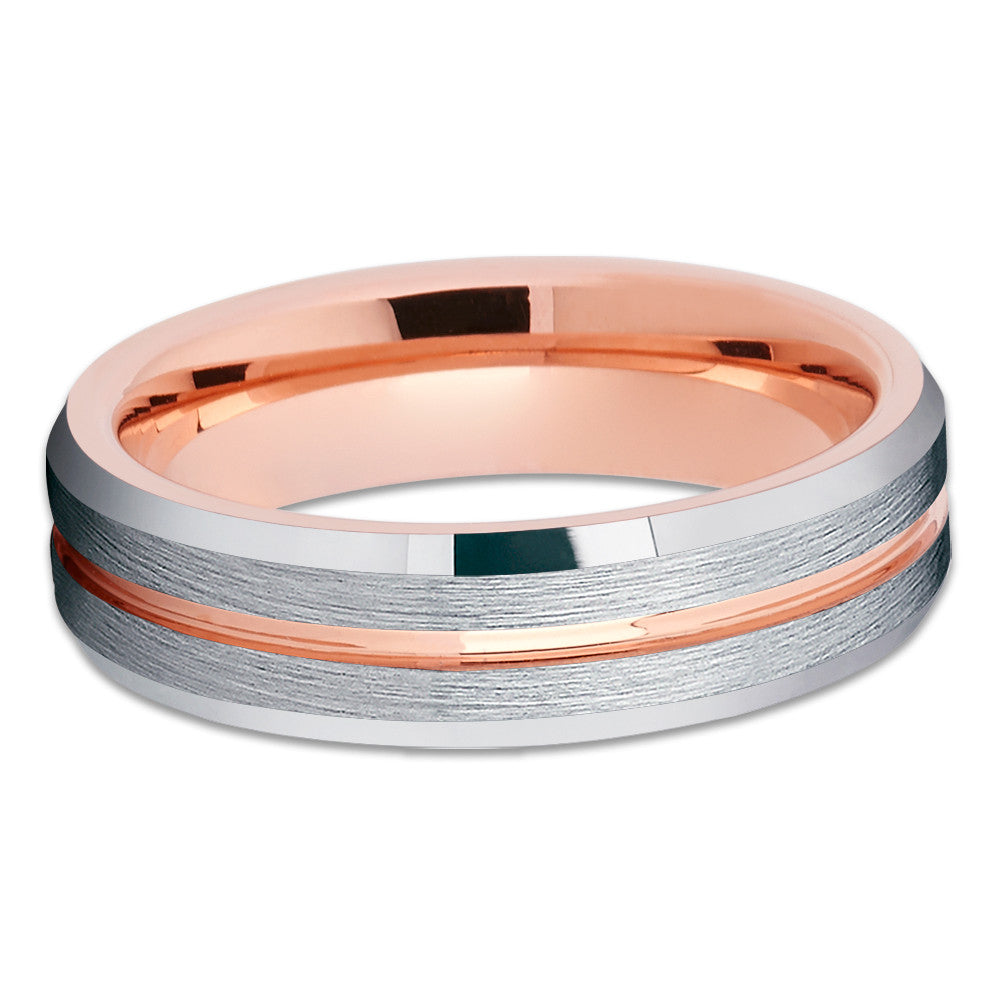 6mm Rose Gold Tungsten Ring Wedding Ring Silver Wedding Ring