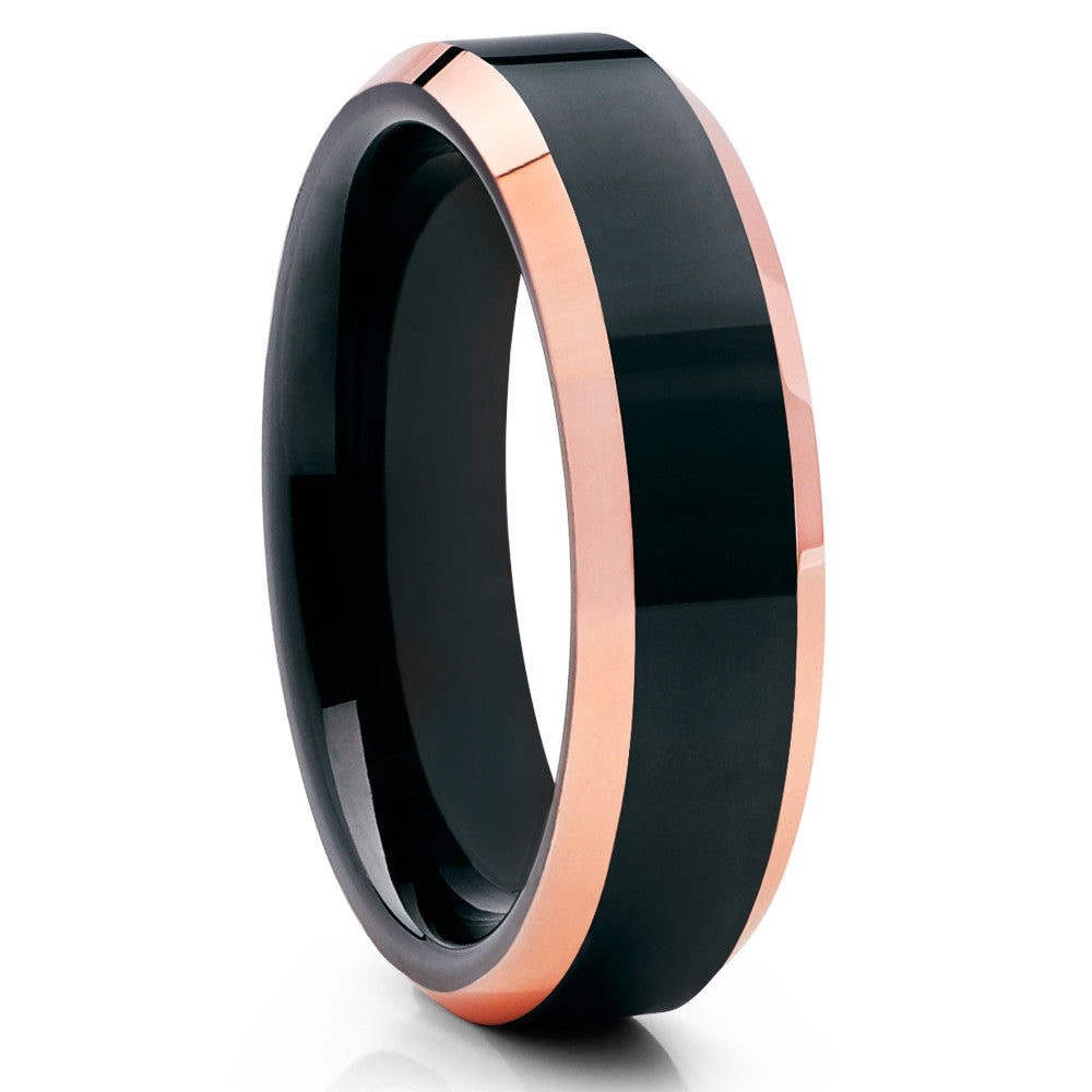 6mm Rose Gold Tungsten Ring Black Tungsten Ring Unique Ring