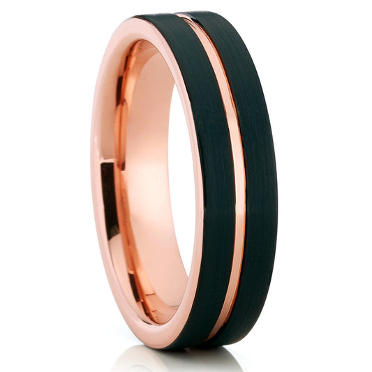 Black Tungsten Wedding Ring,Rose Gold Tungsten Ring Engagement Ring 6mm Ring