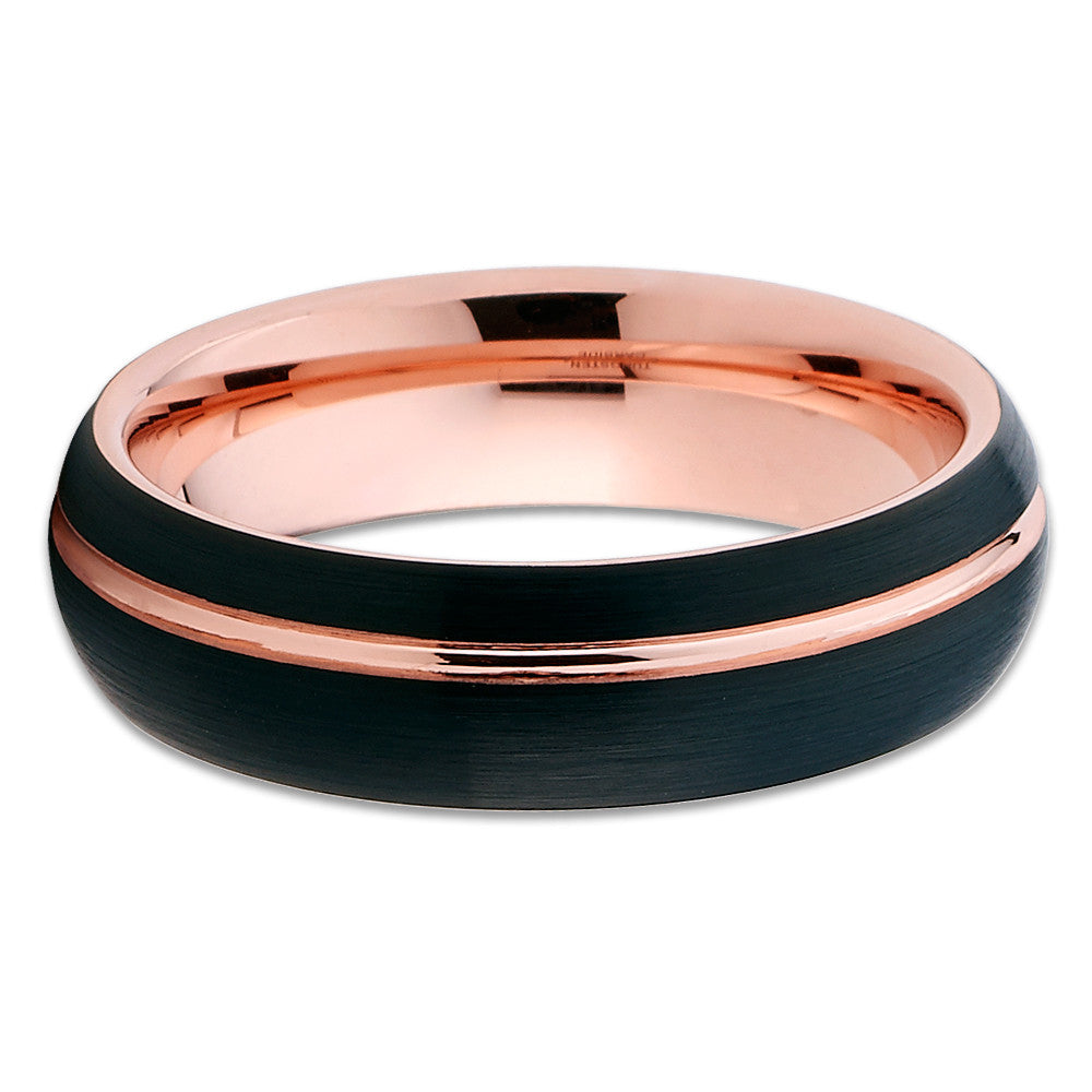 6mm Rose Gold Tungsten Ring Engagement Ring Black Wedding Ring