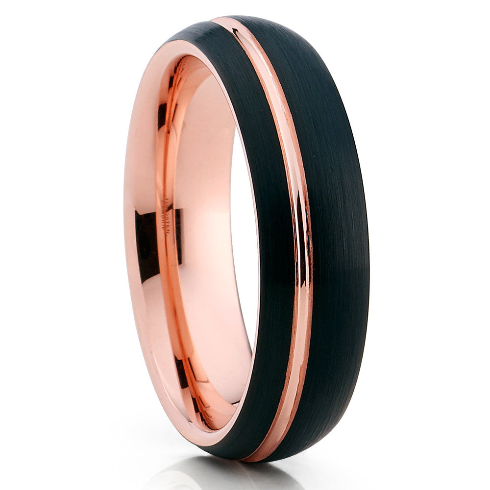 6mm Rose Gold Tungsten Ring Engagement Ring Black Wedding Ring