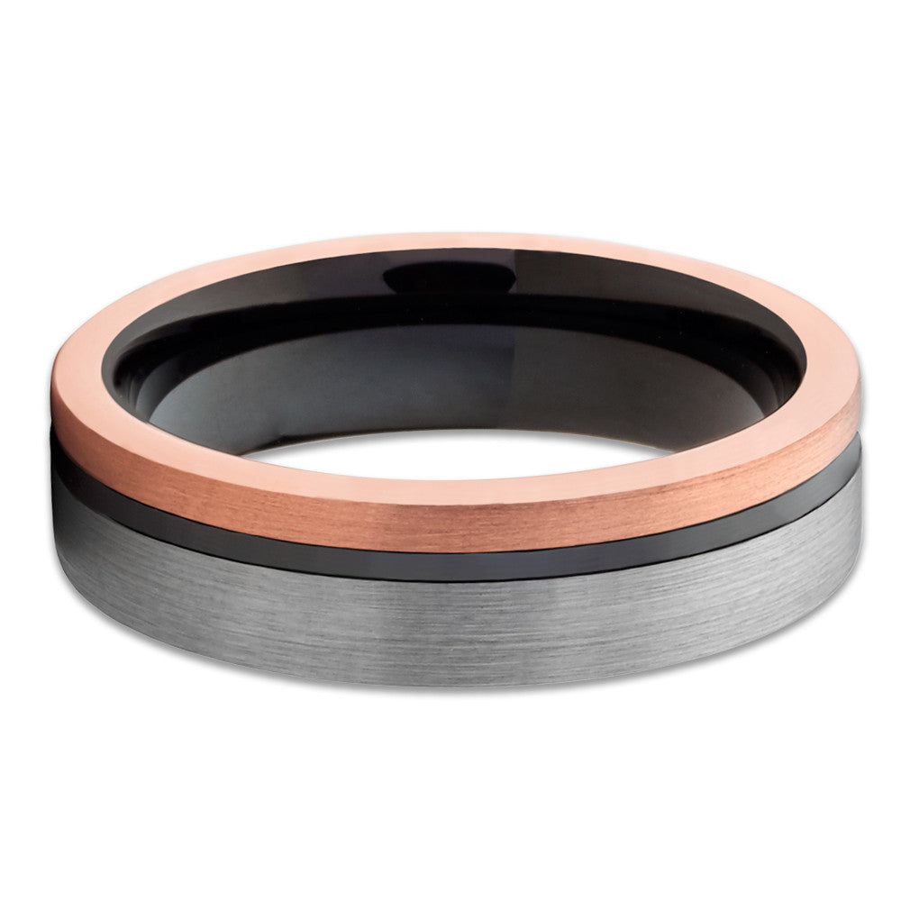 6mm Rose Gold Tungsten Ring Black Tungsten Ring Engagement Ring Brush