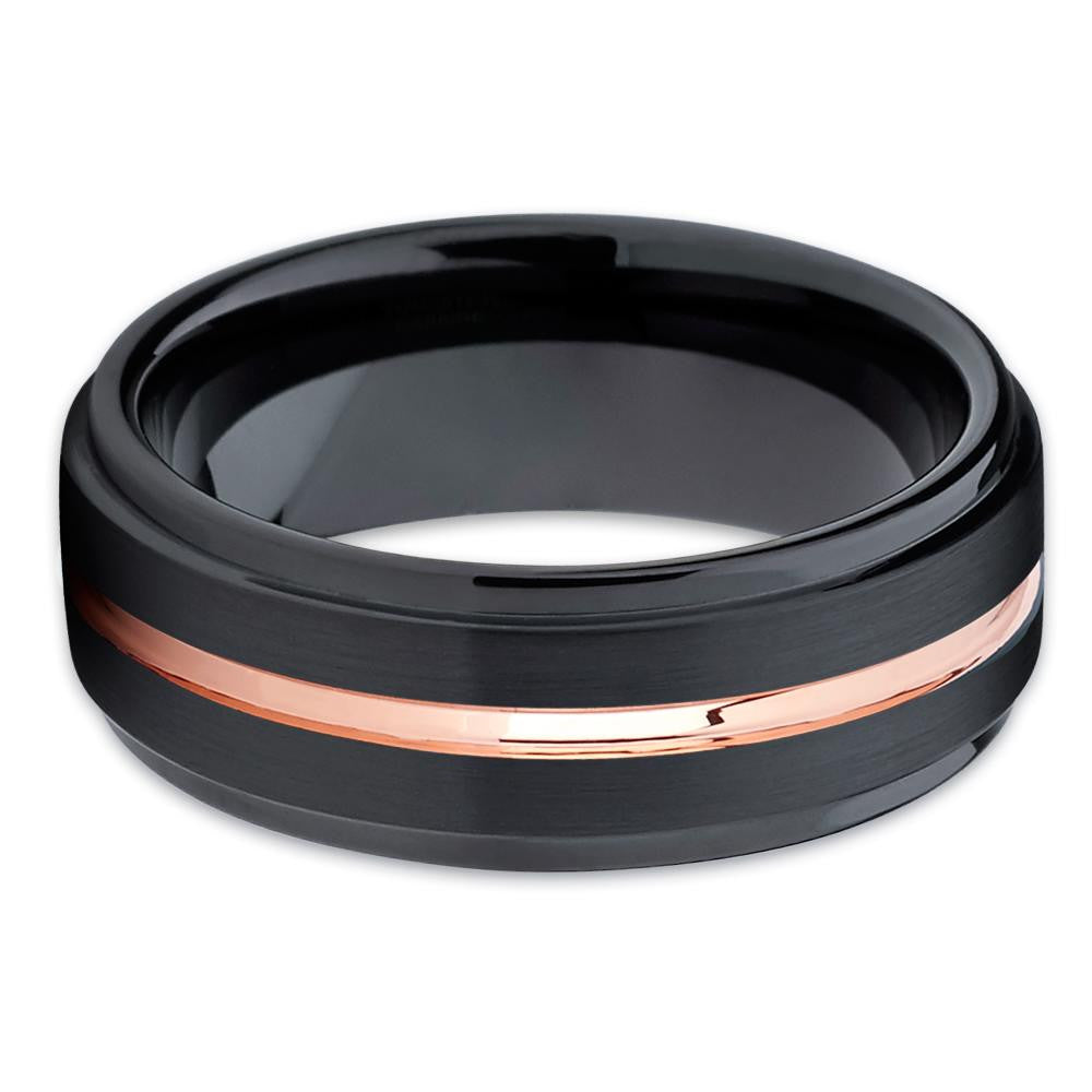 7mm Wedding Ring Rose Gold Tungsten Ring Black Wedding Ring