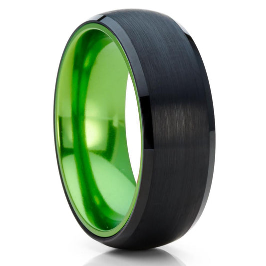 Tungsten Carbide Ring Black Wedding Ring Green Wedding Ring