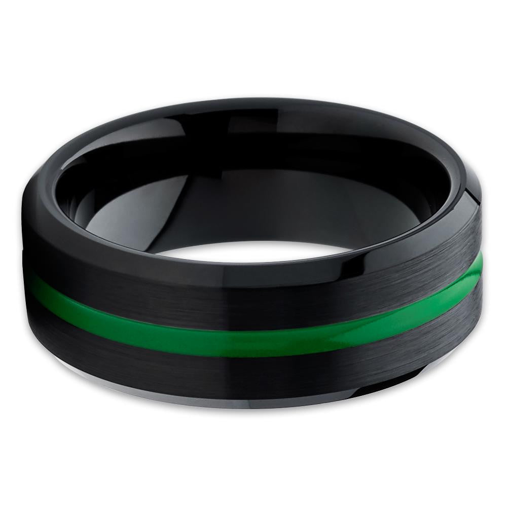 Green Wedding Ring,8mm Wedding Ring,Tungsten Wedding Ring,Engagement Ring,Man's Ring,Black