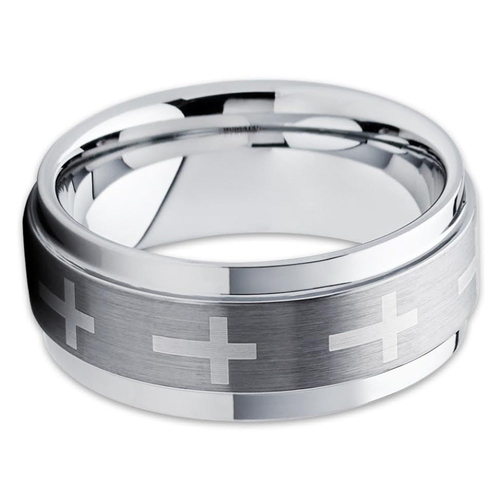 Tungsten Wedding Band - Cross Ring - Christian Ring - Tungsten Wedding Ring - Clean Casting Jewelry