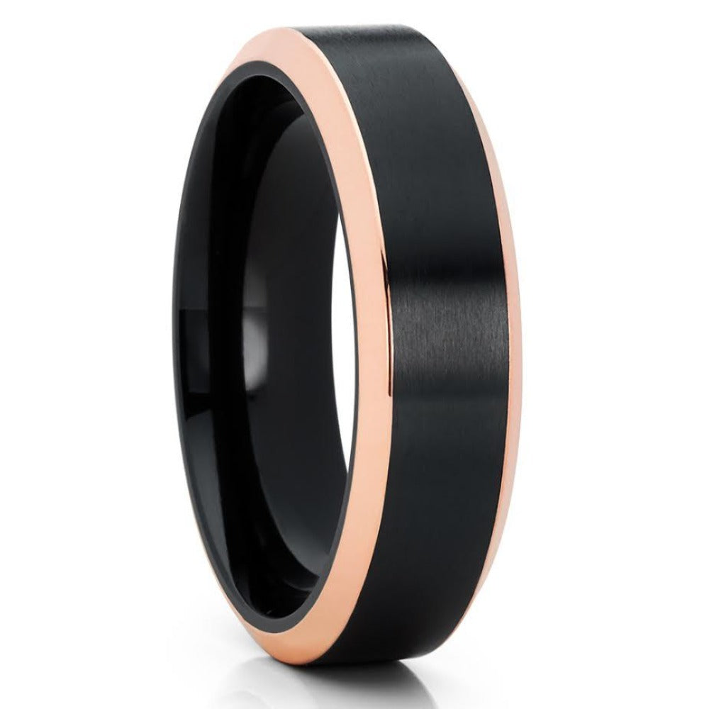 6mm - Titanium Wedding Band - Rose Gold - Black Titanium Ring - Matte - Clean Casting Jewelry