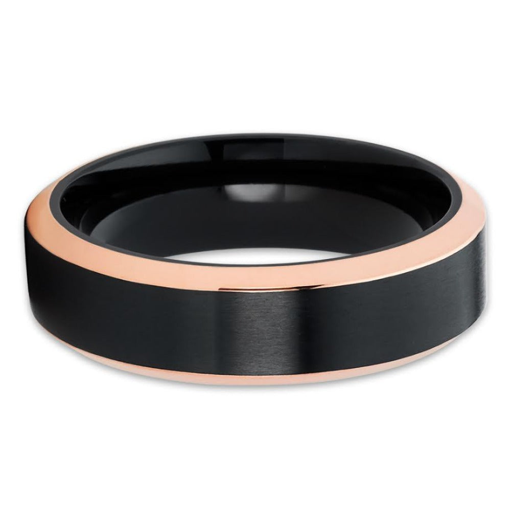 6mm - Titanium Wedding Band - Rose Gold - Black Titanium Ring - Matte - Clean Casting Jewelry