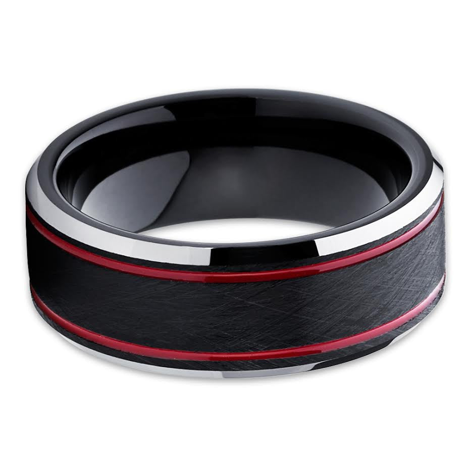 8mm Black Tungsten Ring Red Tungsten Ring Engagement Ring Black Band