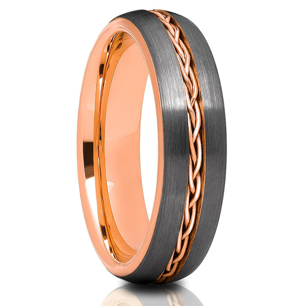 6mm Braid Wedding Ring Tungsten Wedding Ring Rose Gold Ring