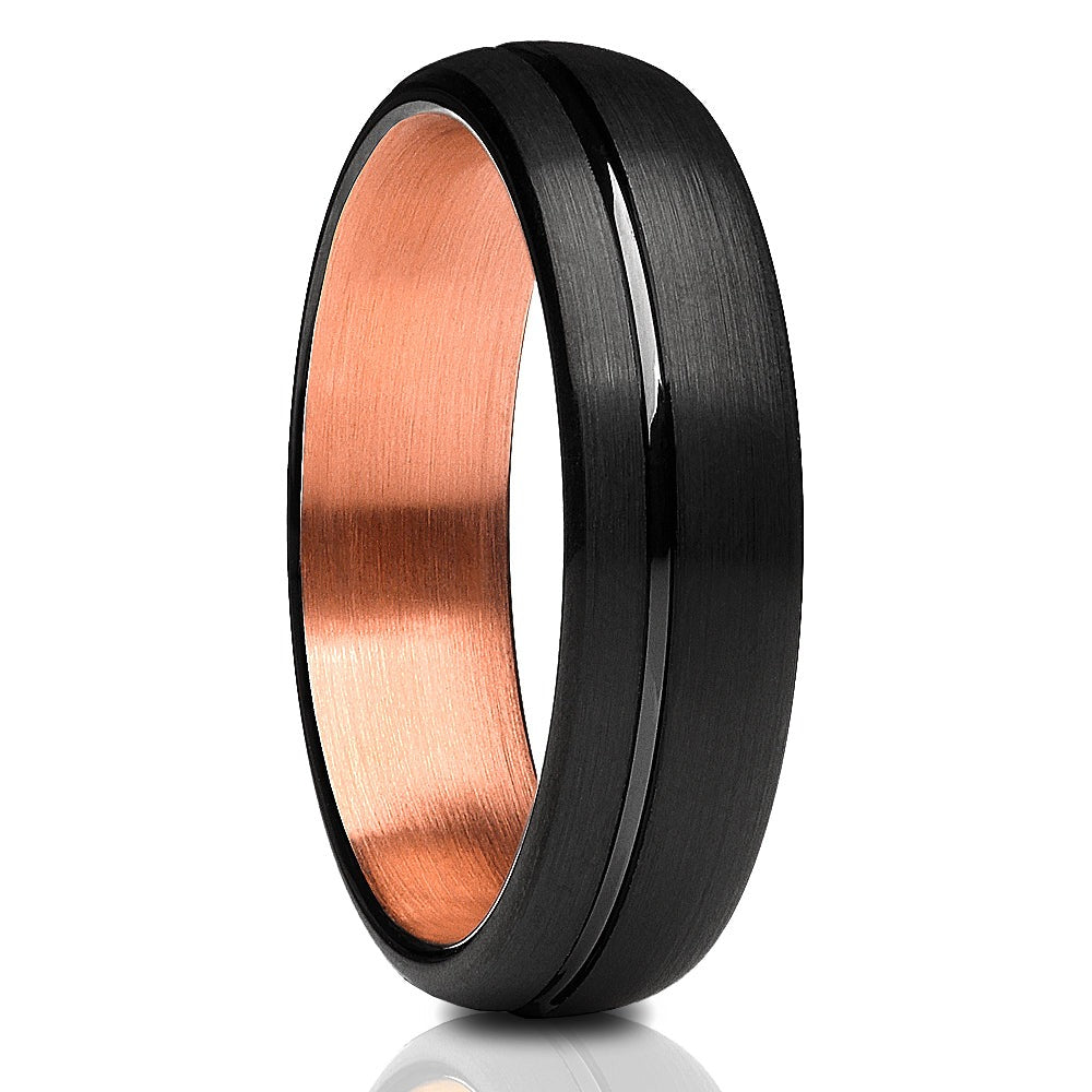 6mm Black Tungsten Ring Rose Gold Wedding Ring Matte Finished Ring Engagement