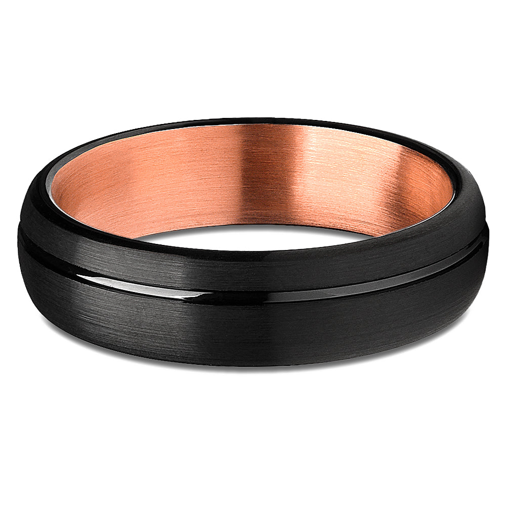 6mm Black Tungsten Ring Rose Gold Wedding Ring Matte Finished Ring Engagement