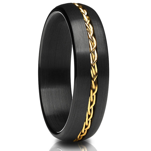 6mm Black Tungsten Ring Braid Wedding Ring 6mm Wedding Ring Black Tungsten