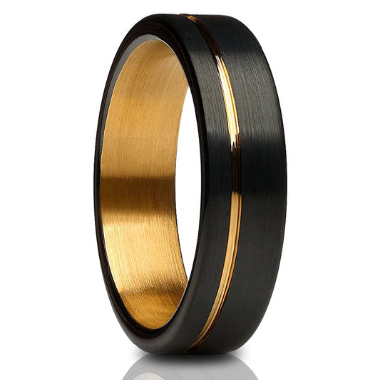 6mm Yellow Gold Tungsten Ring Matte Finish Ring Engagement Ring