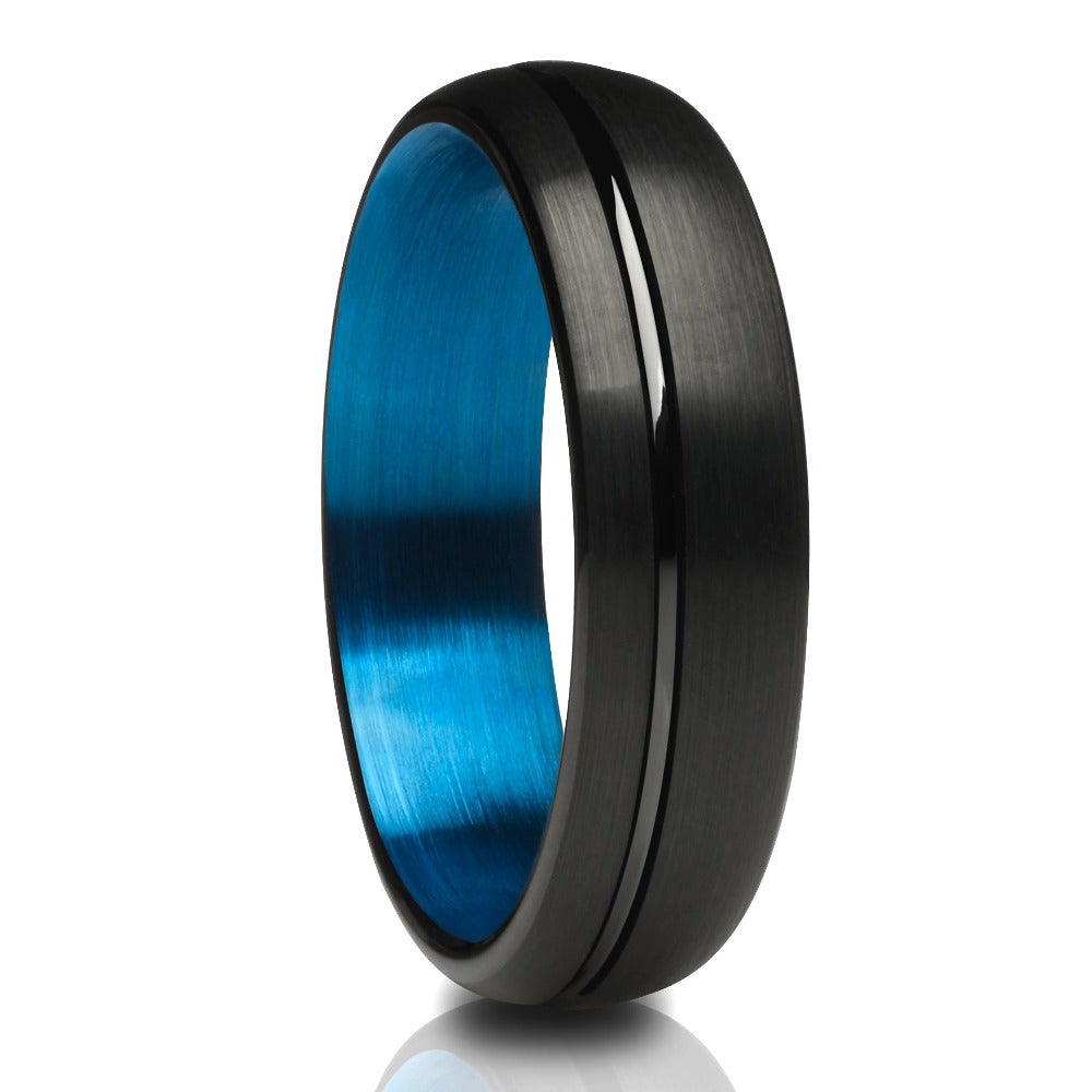 6mm Black Tungsten Ring Matte Finish Ring Blue Wedding Ring Tungsten Carbide Ring