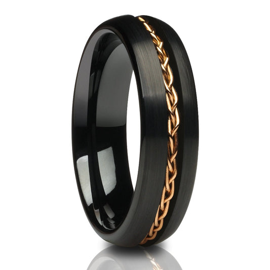 6mm Black Tungsten Ring Rose Gold Braid Ring Engagement Ring Anniversary Ring