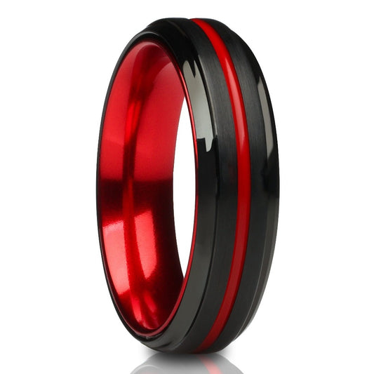 6mm Black Tungsten Wedding Ring Red Tungsten Ring 6mm Wedding Ring