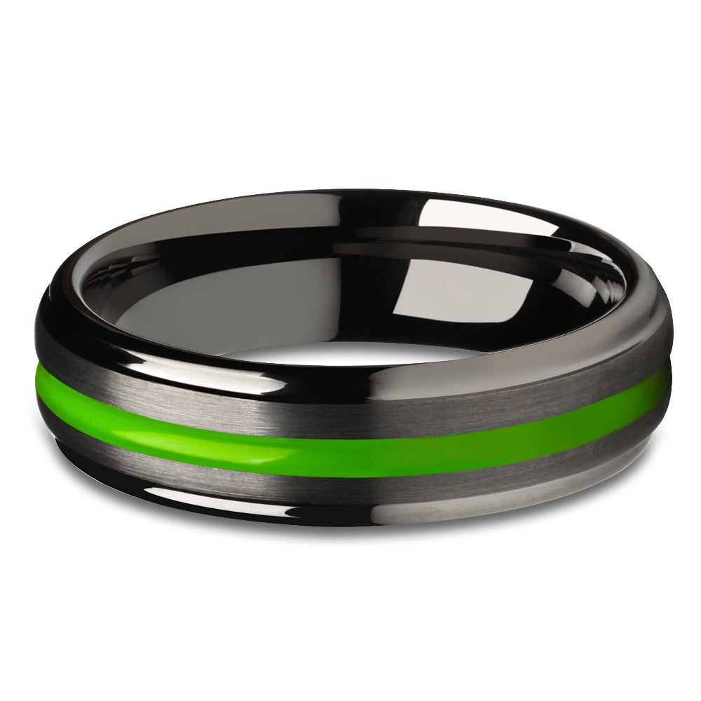 6mm Gunmetal Wedding Ring Green Tungsten Ring Green Wedding Ring Tungsten Ring