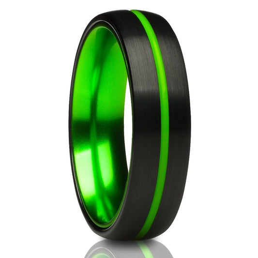 6mm Tungsten Wedding Ring Green Tungsten Ring Black Wedding Ring