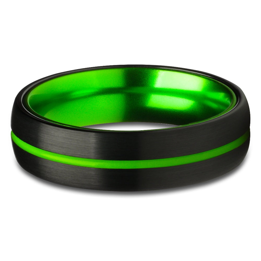 6mm Tungsten Wedding Ring Green Tungsten Ring Black Wedding Ring