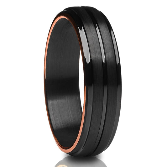 6mm Black Wedding Ring Rose Gold Tungsten Ring Engagement Ring Tungsten Carbide