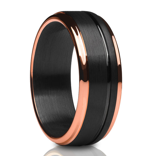 Black Tungsten Wedding Ring Rose Gold Wedding Ring 8mm Wedding Ring Unique