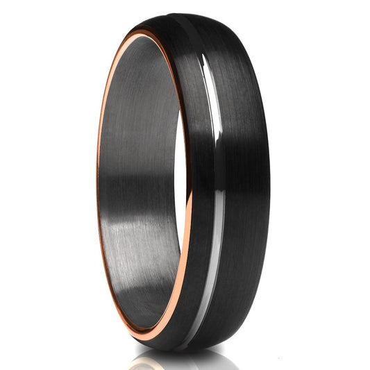 6mm Black Tungsten Wedding Ring Matte Finish Ring Engagement Ring Rose Gold Ring