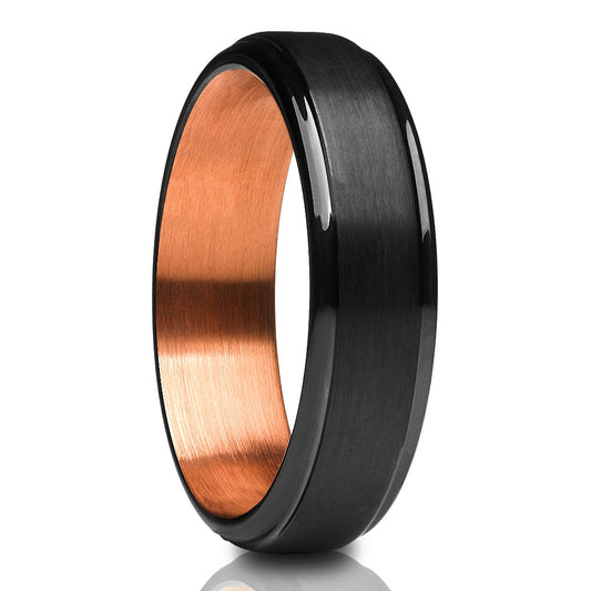 6mm Black Tungsten Ring Rose Gold Wedding Ring Tungsten Carbide Ring Engagement Ring