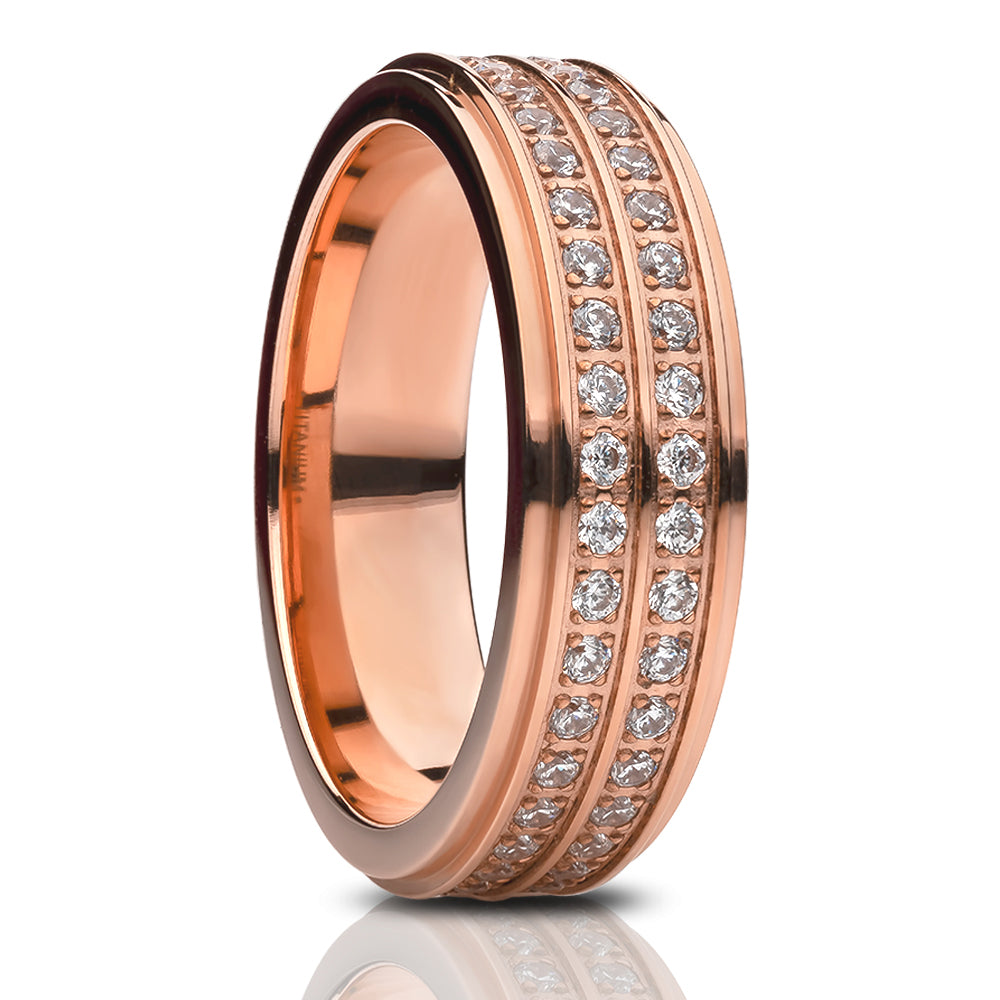 Rose Gold 6mm Titanium Wedding Ring CZ Wedding Ring