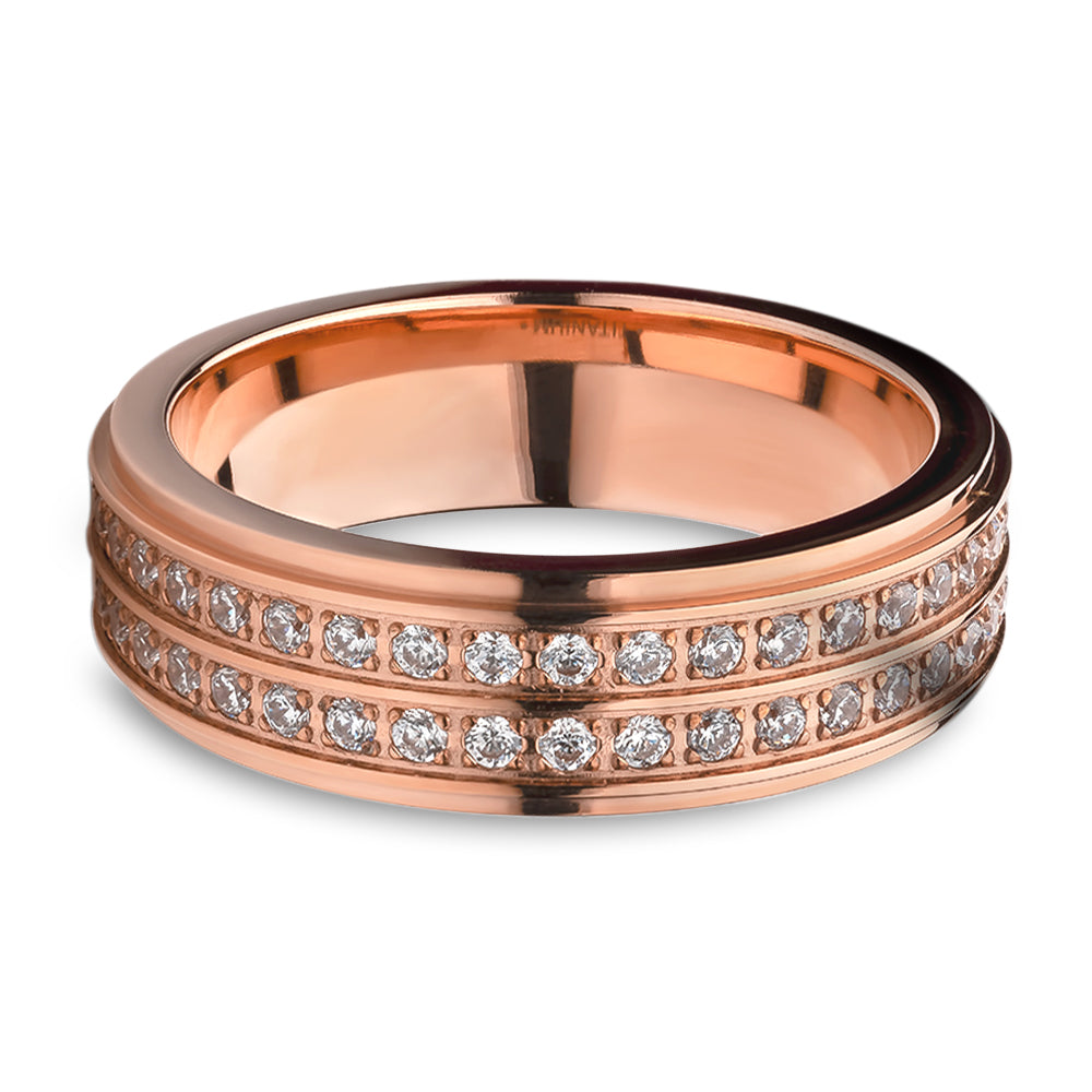 Rose Gold 6mm Titanium Wedding Ring CZ Wedding Ring