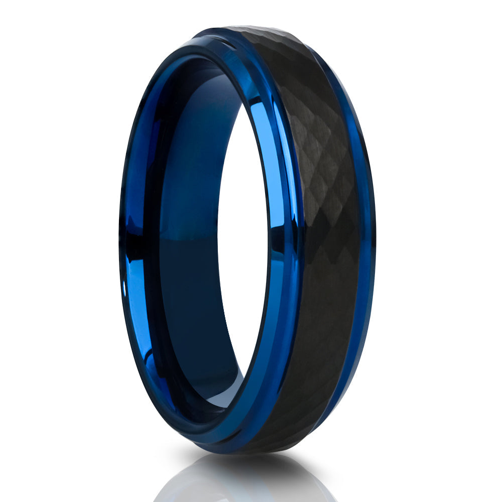 6mm Blue Tungsten Wedding Ring Black Wedding Ring Tungsten Carbide Ring Anniversary