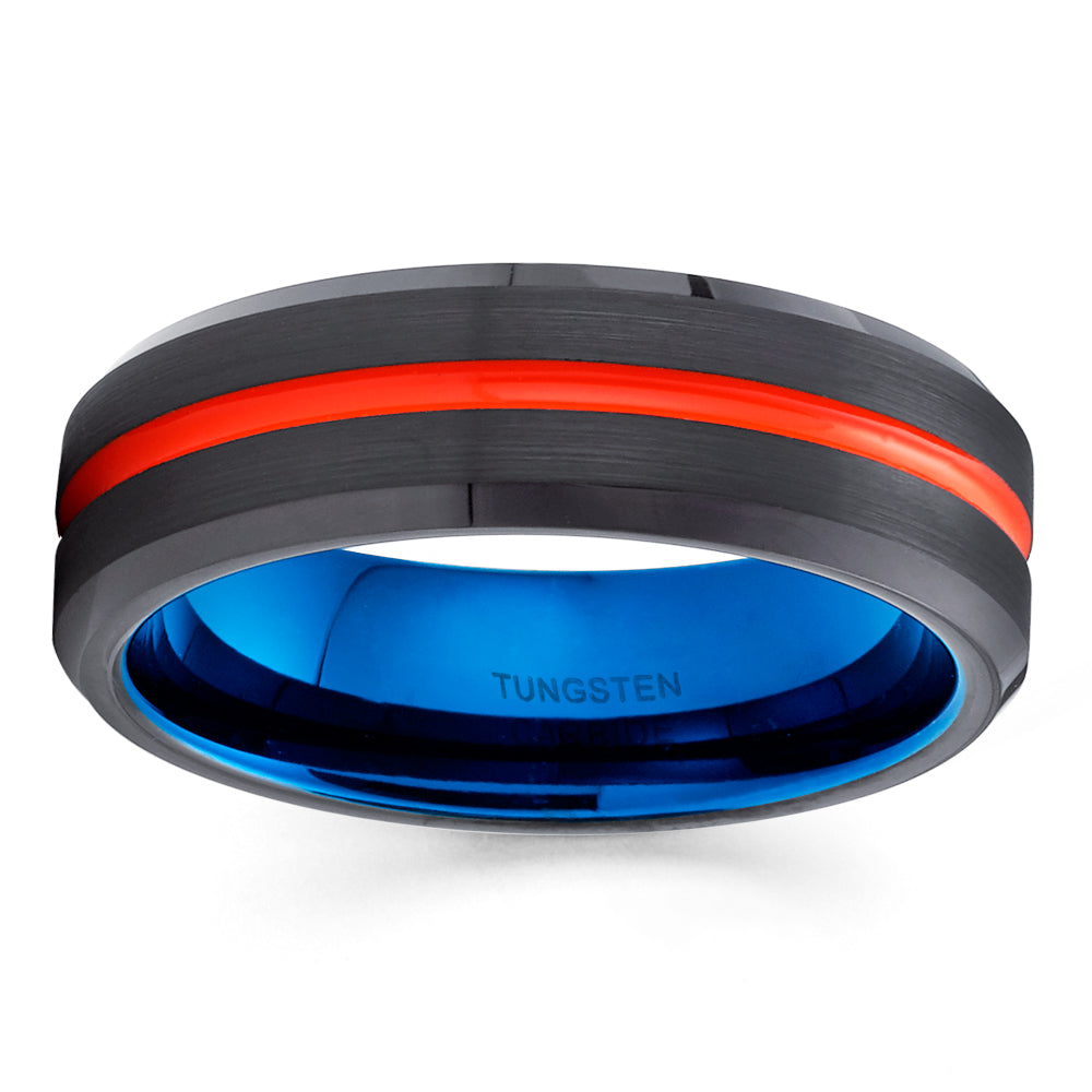 6mm Orange Tungsten Wedding Ring Blue Tungsten Ring Engagement Ring Black