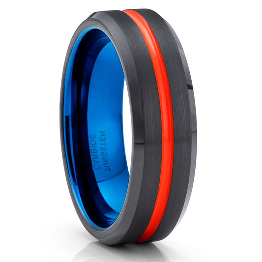 6mm Orange Tungsten Wedding Ring Blue Tungsten Ring Engagement Ring Black